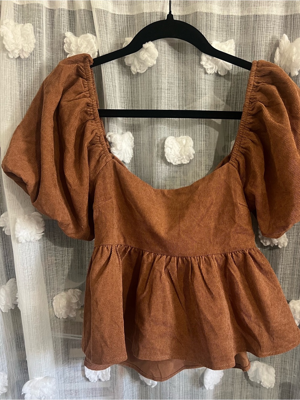 Audrey Rust corduroy Puff-Sleeve Peplum Top - Women's